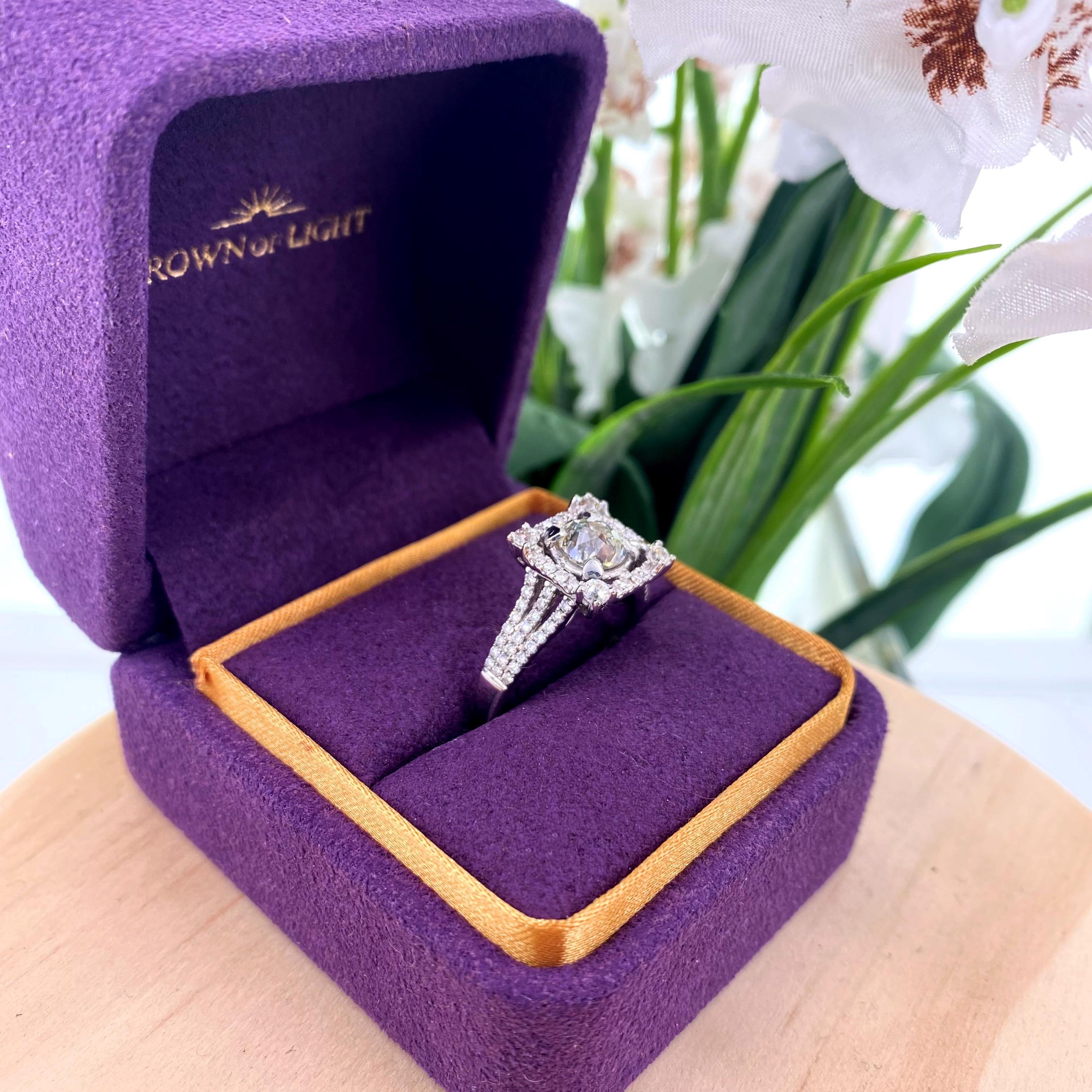 Crown of Light Diamond 1.86 Tcw Engagement Ring 14kt White Gold In Excellent Condition In San Diego, CA