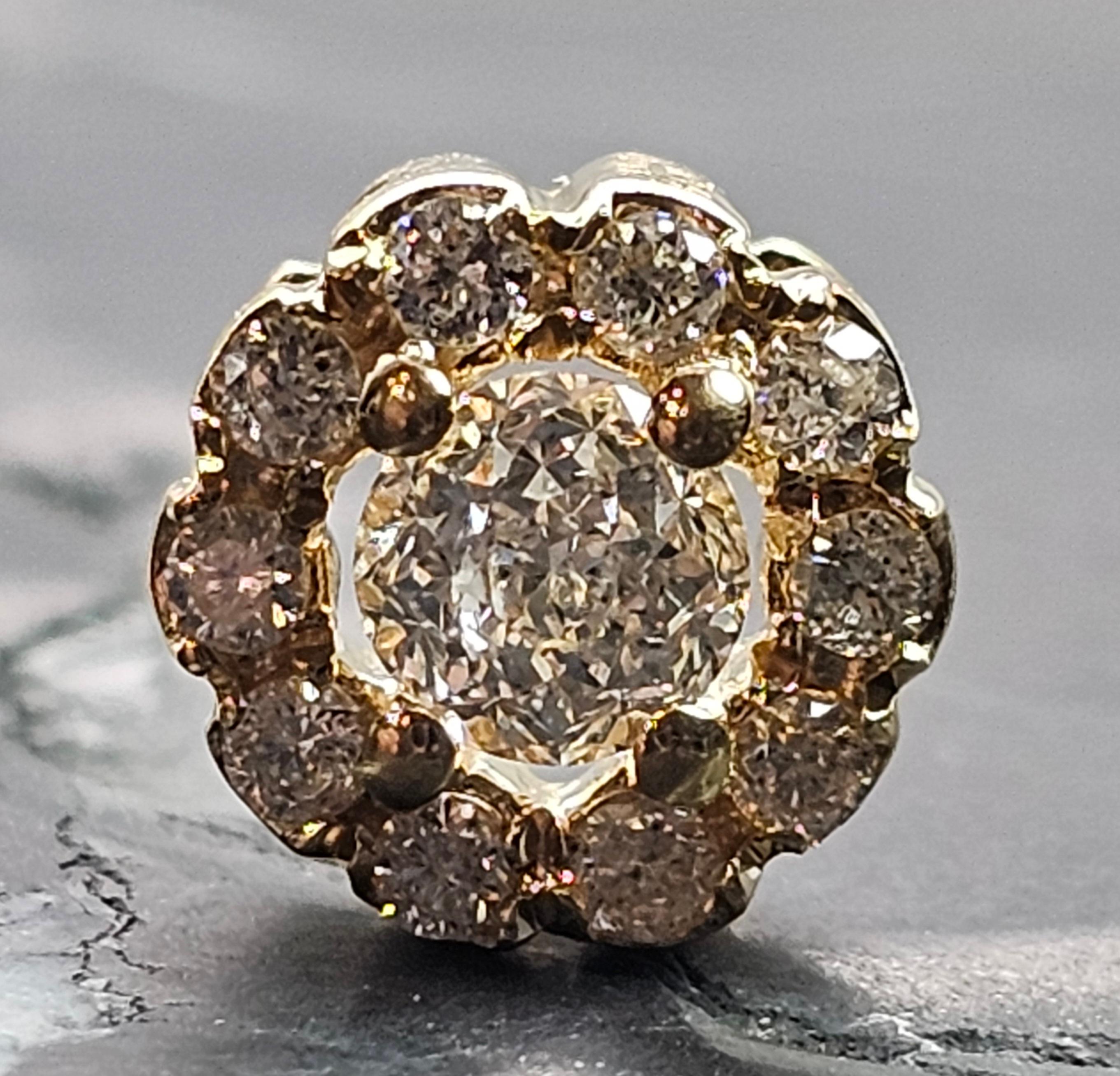 Crown of Light Diamond Pendant .34ct Center .17ct Sides Halo 14k Yellow Gold 5