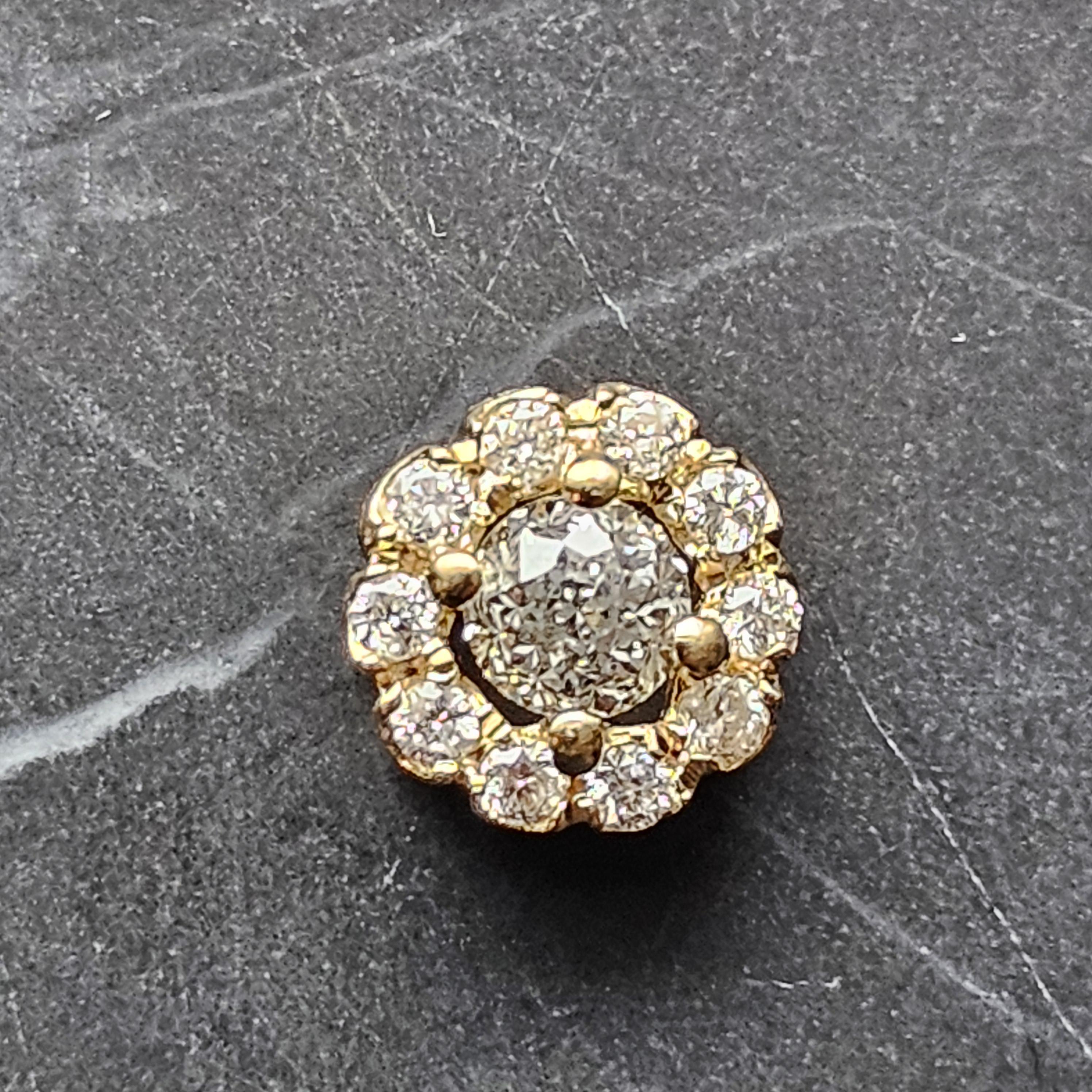 Pendentif Crown of Light Diamant .34ct centre .17ct côtés Halo 14k Yellow Gold en vente 2
