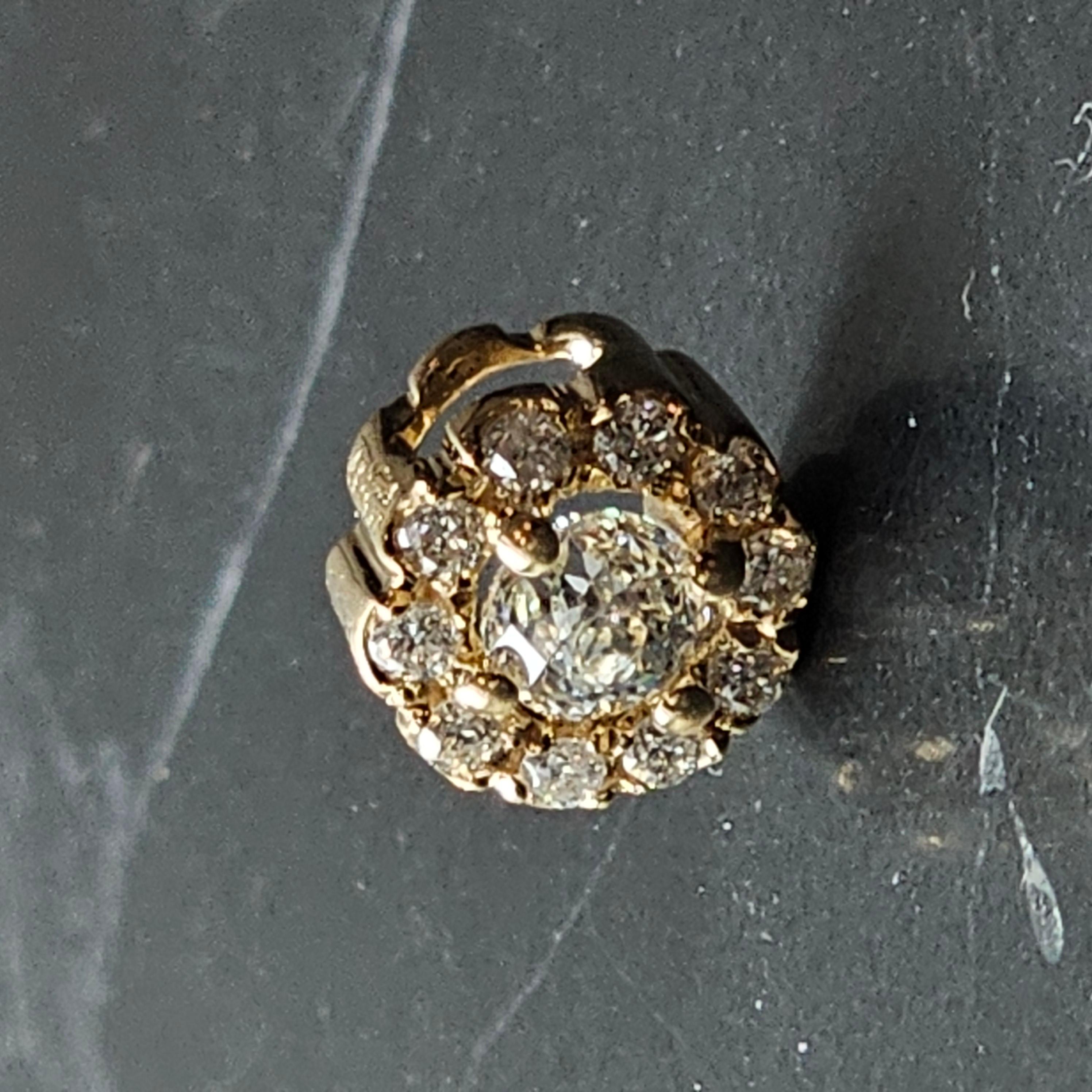 Crown of Light Diamond Pendant .34ct Center .17ct Sides Halo 14k Yellow Gold 4