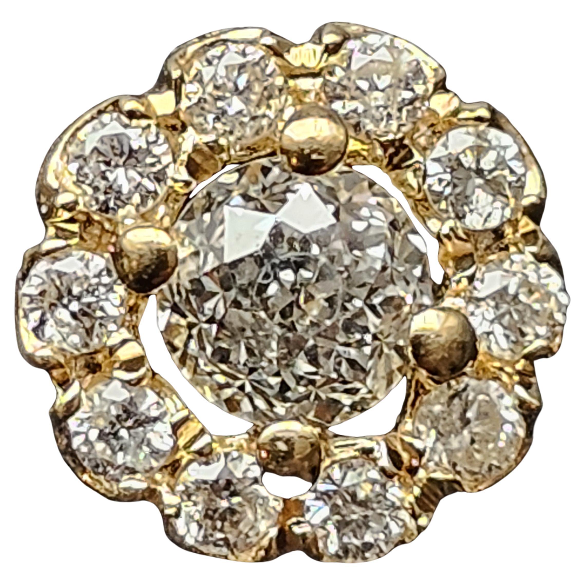 Pendentif Crown of Light Diamant .34ct centre .17ct côtés Halo 14k Yellow Gold en vente