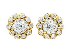 Crown of Light Diamond Halo Flower Motif Stud Earring in 18 Karat Yellow Gold