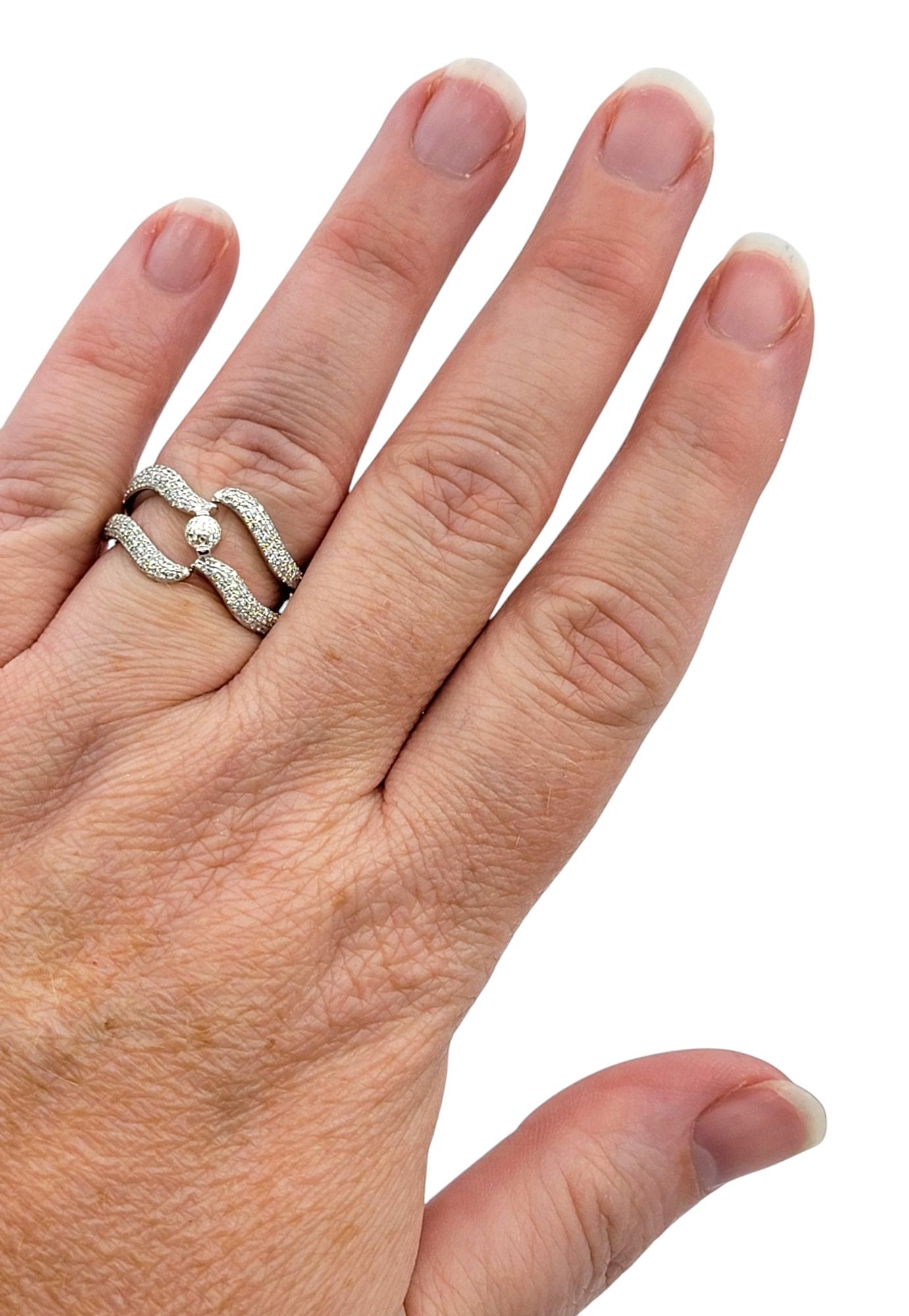 Crown of Light Diamond Wave Motif Split Shank Band Ring in 14 Karat White Gold For Sale 4