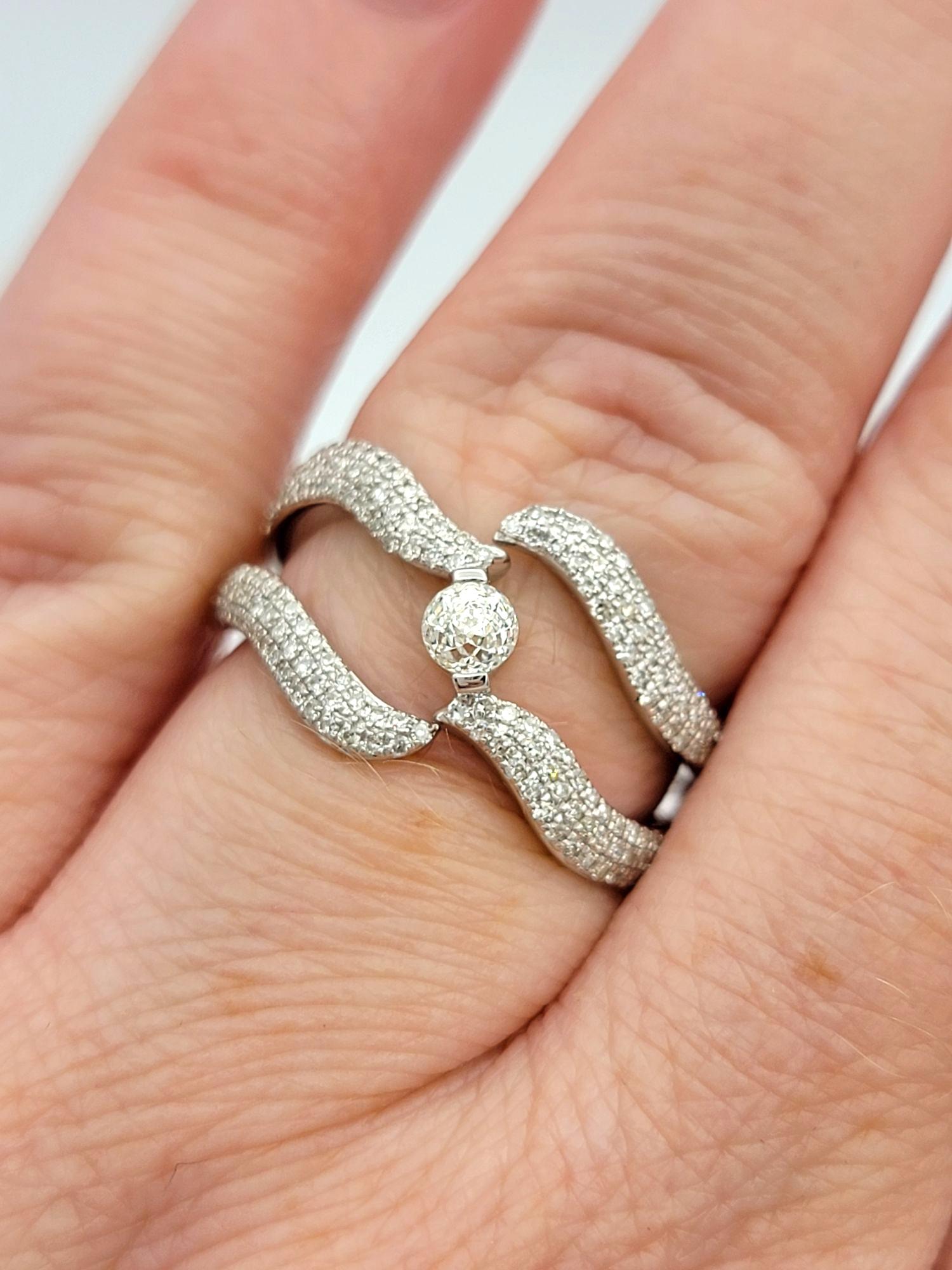 Crown of Light Diamond Wave Motif Split Shank Band Ring in 14 Karat White Gold For Sale 5