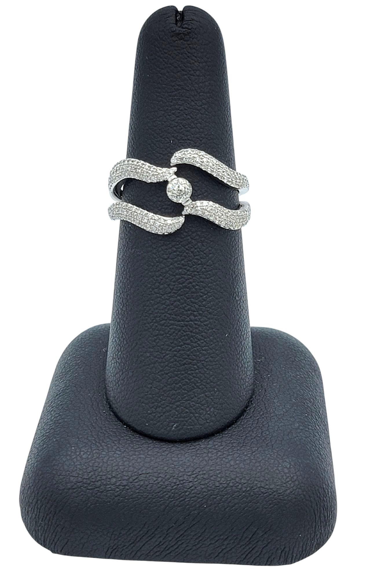 Crown of Light Diamond Wave Motif Split Shank Band Ring in 14 Karat White Gold For Sale 6