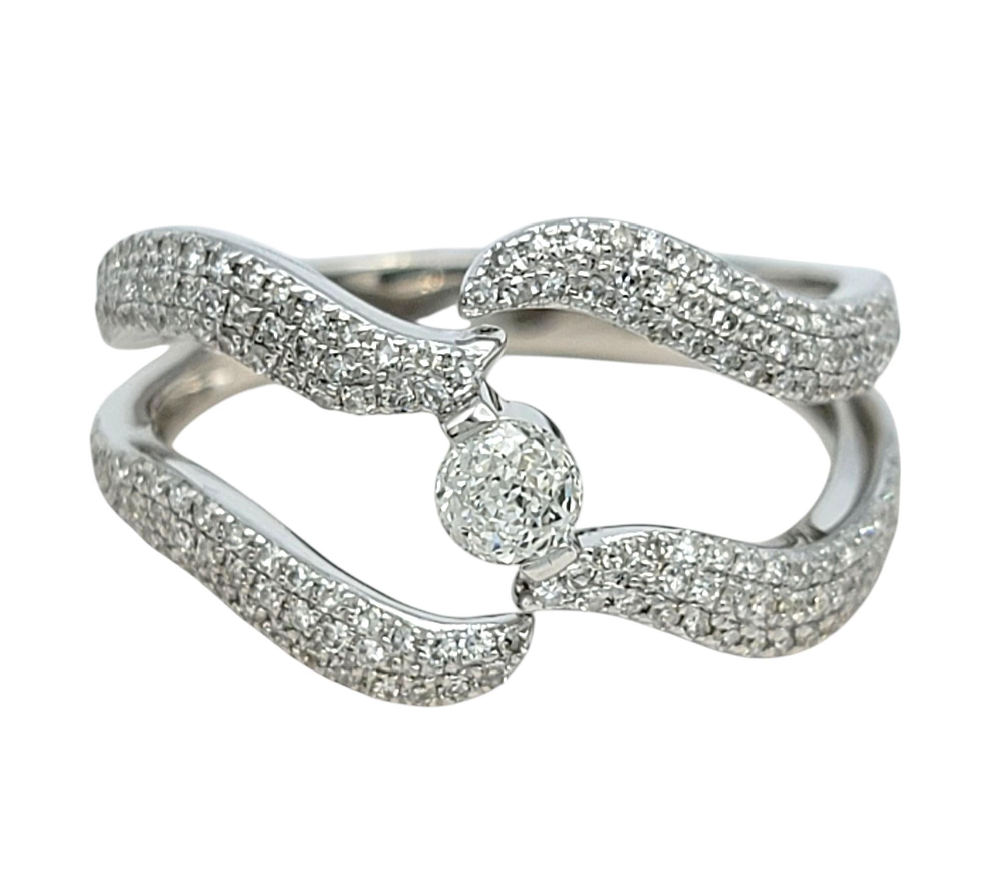 Crown of Light Diamond Wave Motif Split Shank Band Ring in 14 Karat White Gold In Good Condition For Sale In Scottsdale, AZ