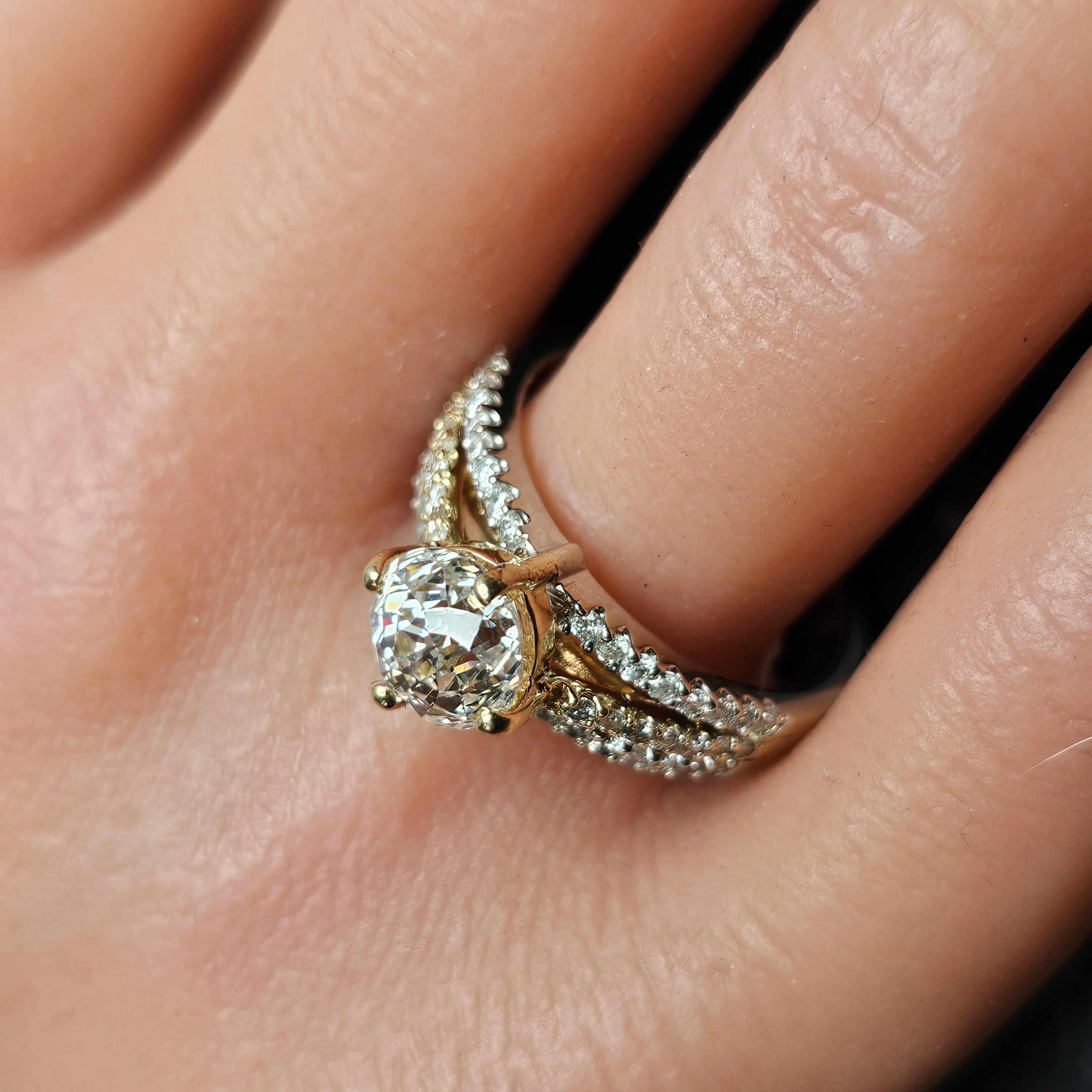 Crown Of Light Engagement Ring GIA 2.37 F SI1 14k White Yellow Gold Sz 9 For Sale 1