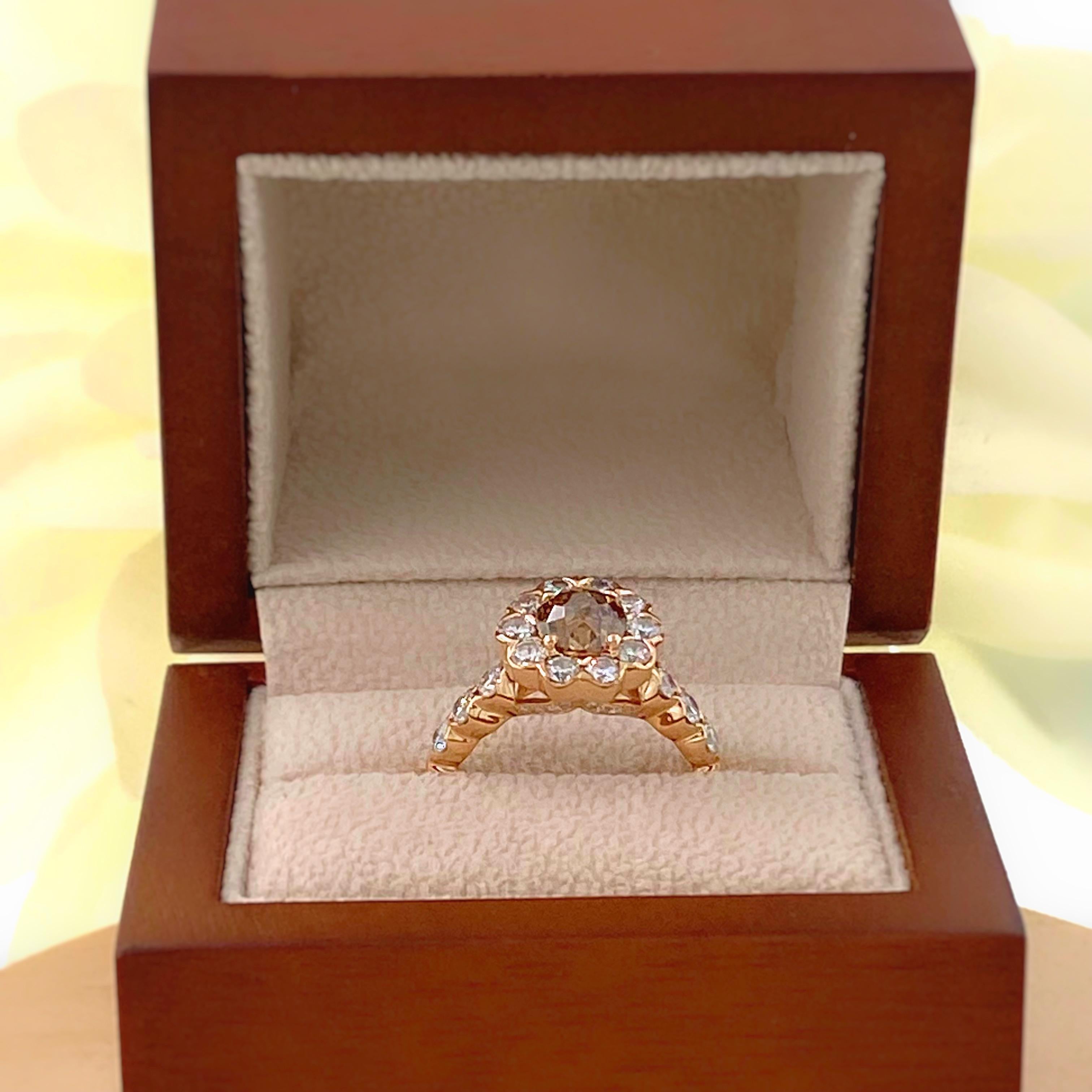 Crown of Light Fancy Dark Orangy Brown 2.40 tcw 18kt Rose Gold Engagement Ring For Sale 3