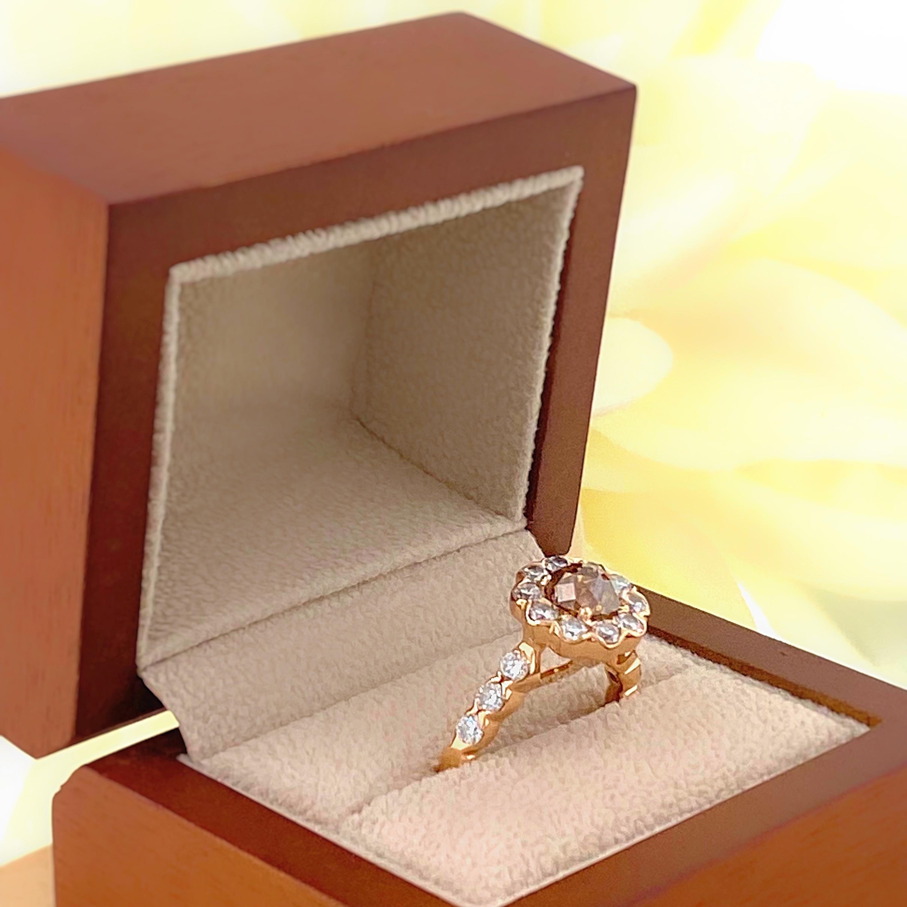 Crown of Light Fancy Dark Orangy Brown 2.40 tcw 18kt Rose Gold Engagement Ring For Sale 4