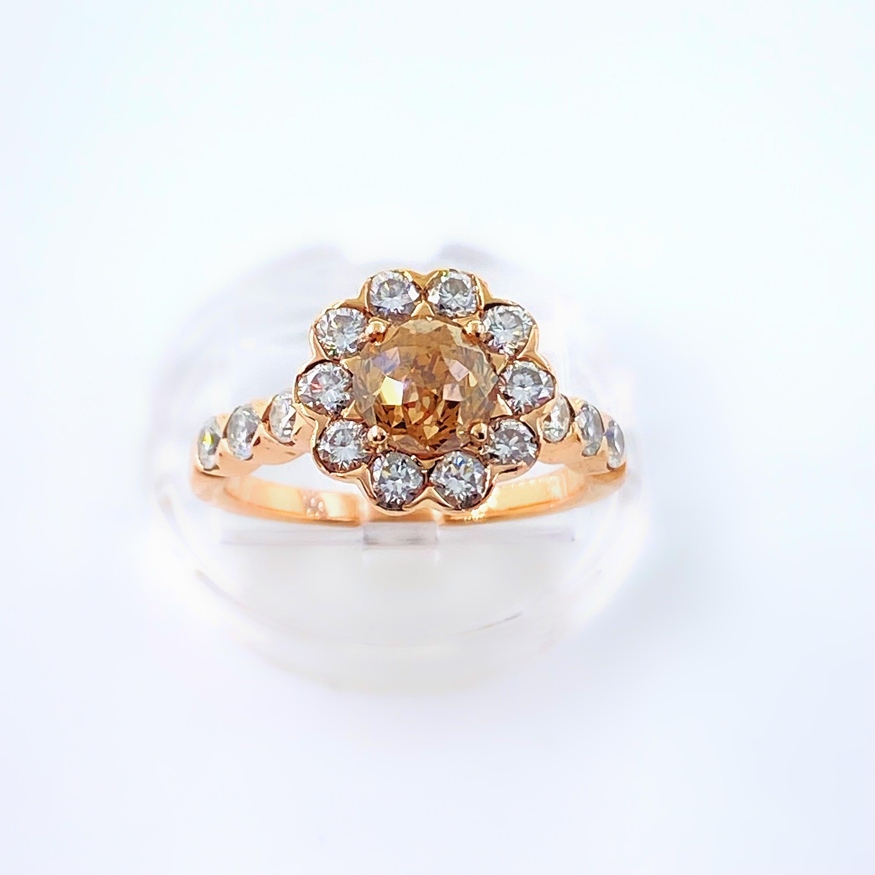 Crown of Light Fancy Dark Orangy Brown 2.40 tcw 18kt Rose Gold Engagement Ring In Excellent Condition For Sale In San Diego, CA