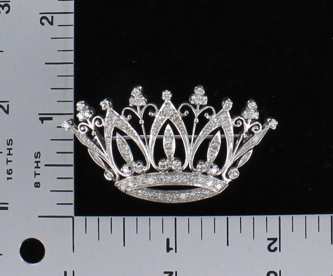 Art Deco Crown Pin Set in Platinum Contains 1.0 Carat Total Weight Diamonds For Sale