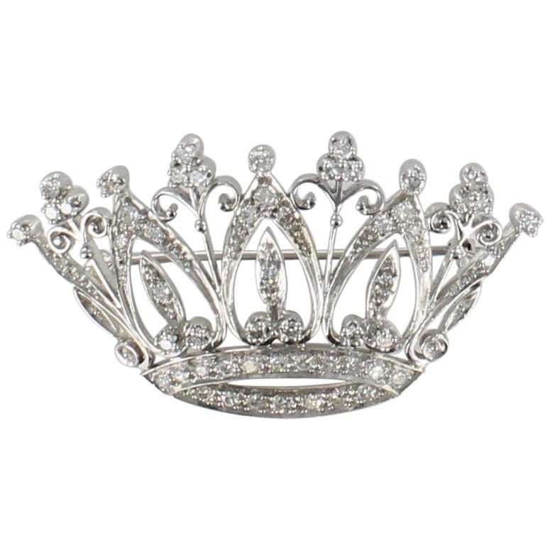 Crown Pin Set in Platinum Contains 1.0 Carat Total Weight Diamonds For Sale