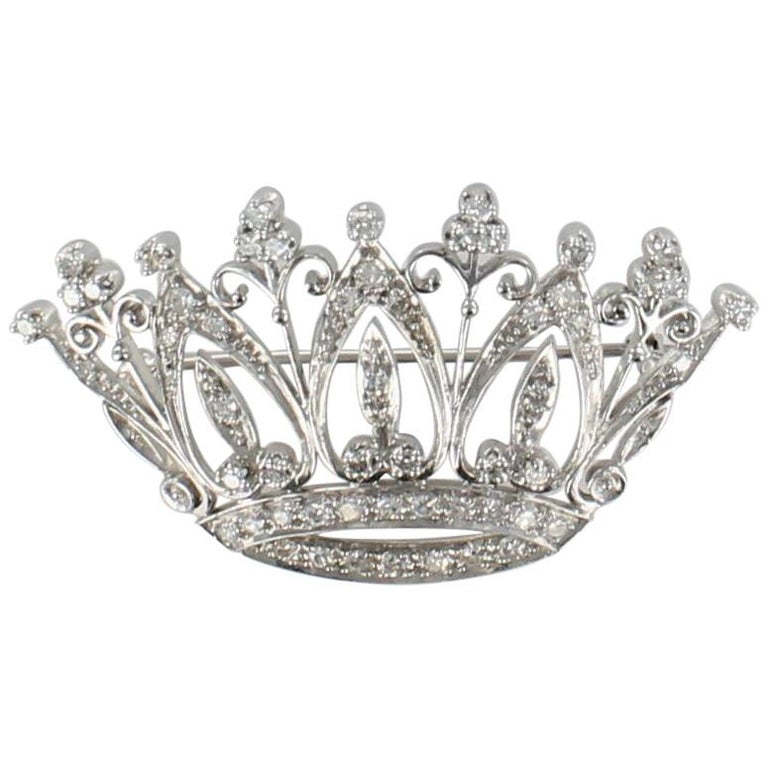 Crown Pin Set in Platinum Contains 1.0 Carat Total Weight Diamonds For ...