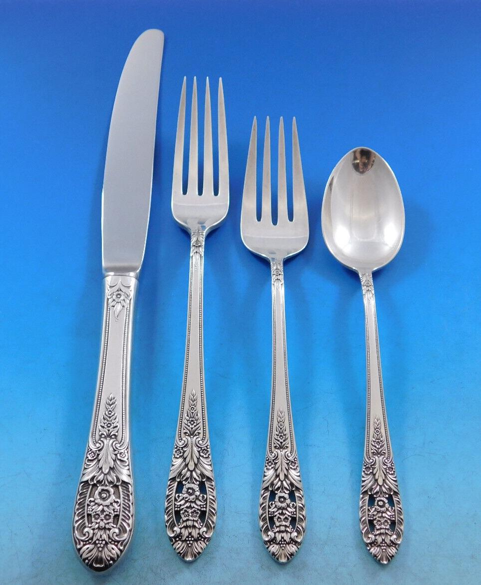 Crown Princess by International / Fine Arts sterling silver Flatware set - 45 pieces with unique pierced floral handles. This set includes:
 
8 Knives, 9 1/4