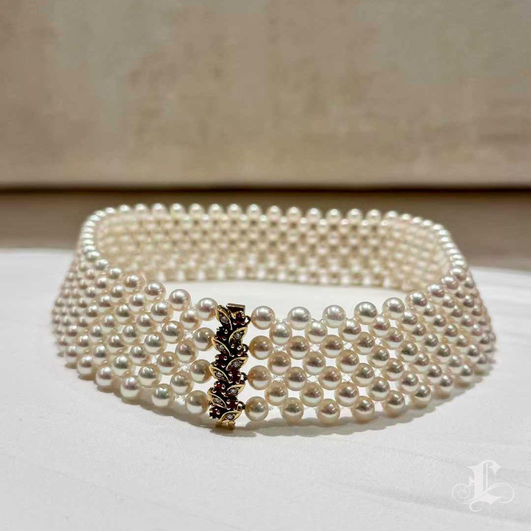 Donna Corona Radiosa Collana girocollo in oro con diamanti e perle Akoya Victorian Grace in vendita