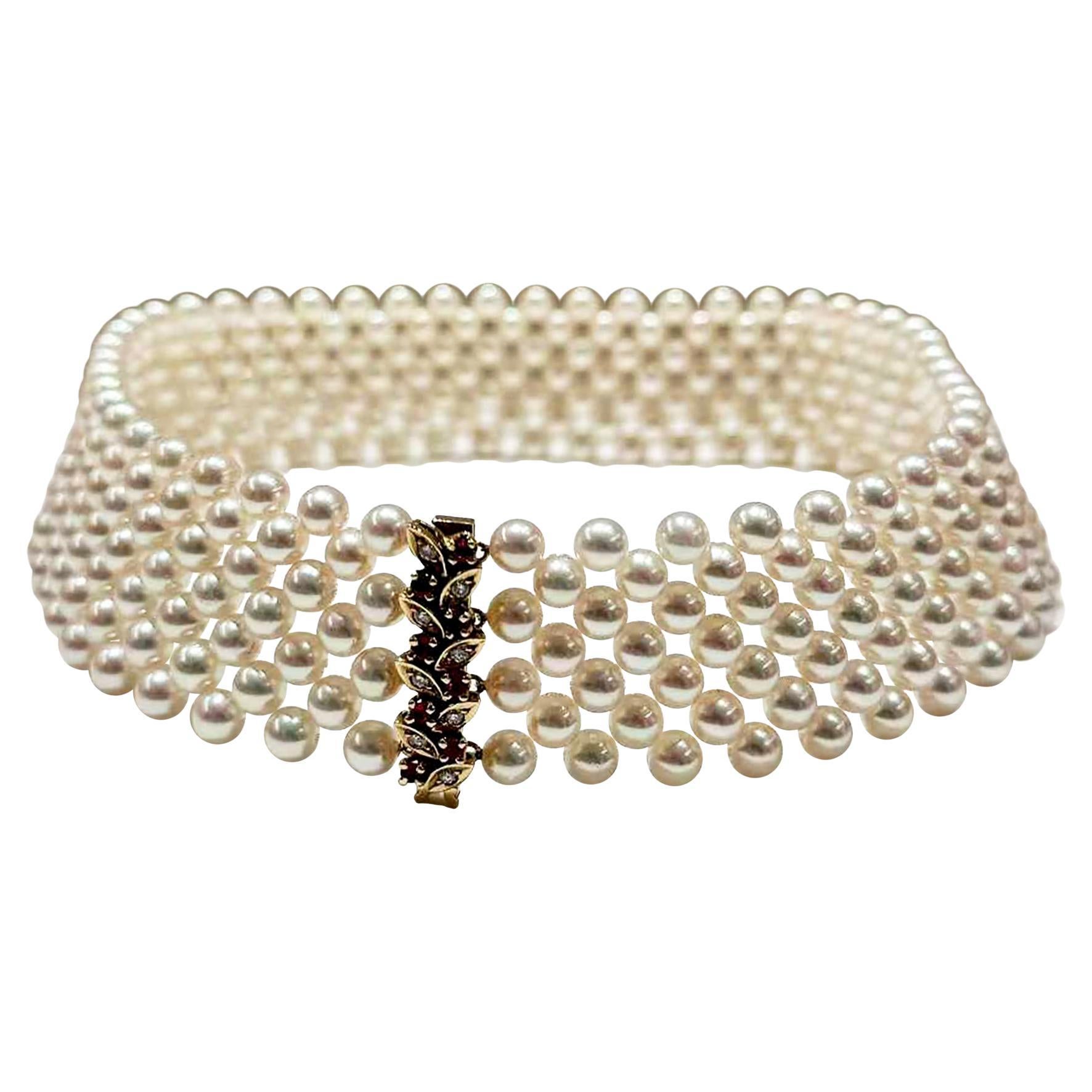 Corona Radiosa Collana girocollo in oro con diamanti e perle Akoya Victorian Grace in vendita