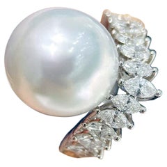 【Crown Radiance】13-14mm Südsee Perle 1.19ct Diamant Ring