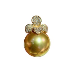 【Crown Radiance】14–15mm Golden South Sea Pearl Diamond Pendant