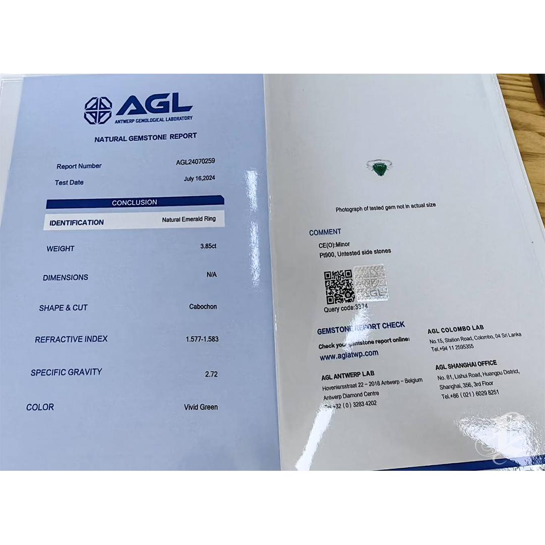 Anello con smeraldo certificato AGL - 3,85 ct. In condizioni Nuovo in vendita a New York, NY