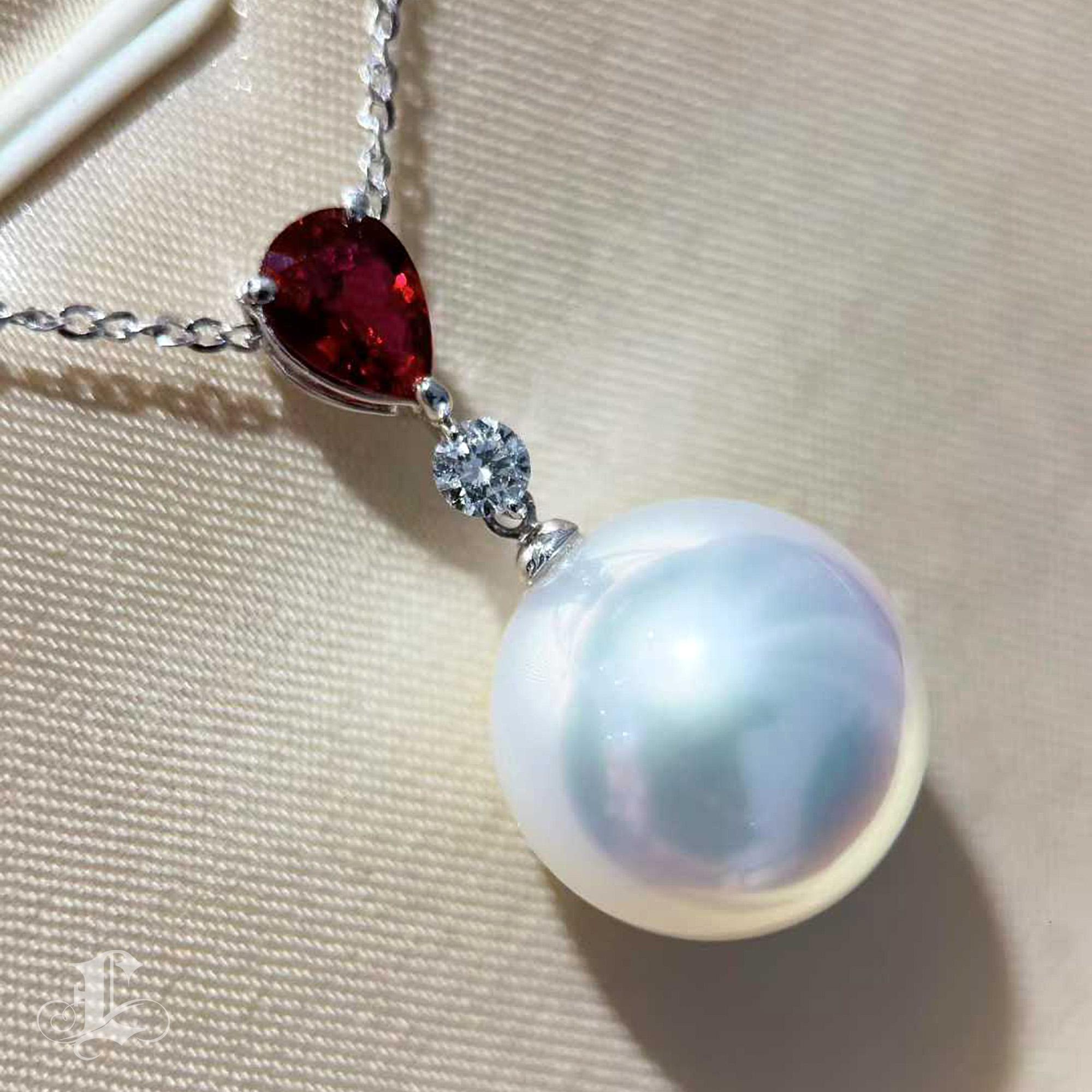 Women's or Men's 【Crown Radiance】AIG Certified No-Heat Pigeon Blood Ruby South Sea Pearl Pendanet For Sale