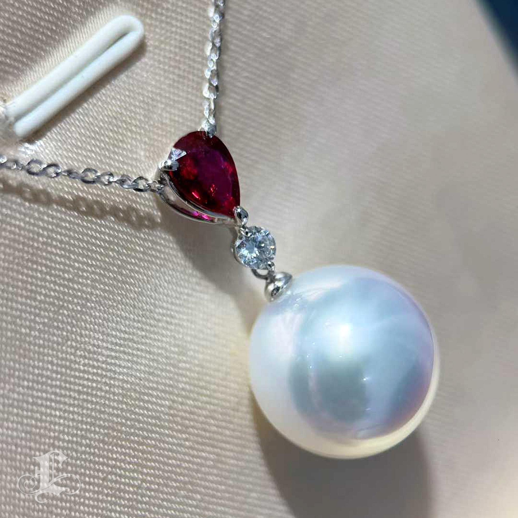 【Crown Radiance】AIG Certified No-Heat Pigeon Blood Ruby South Sea Pearl Pendanet For Sale 1