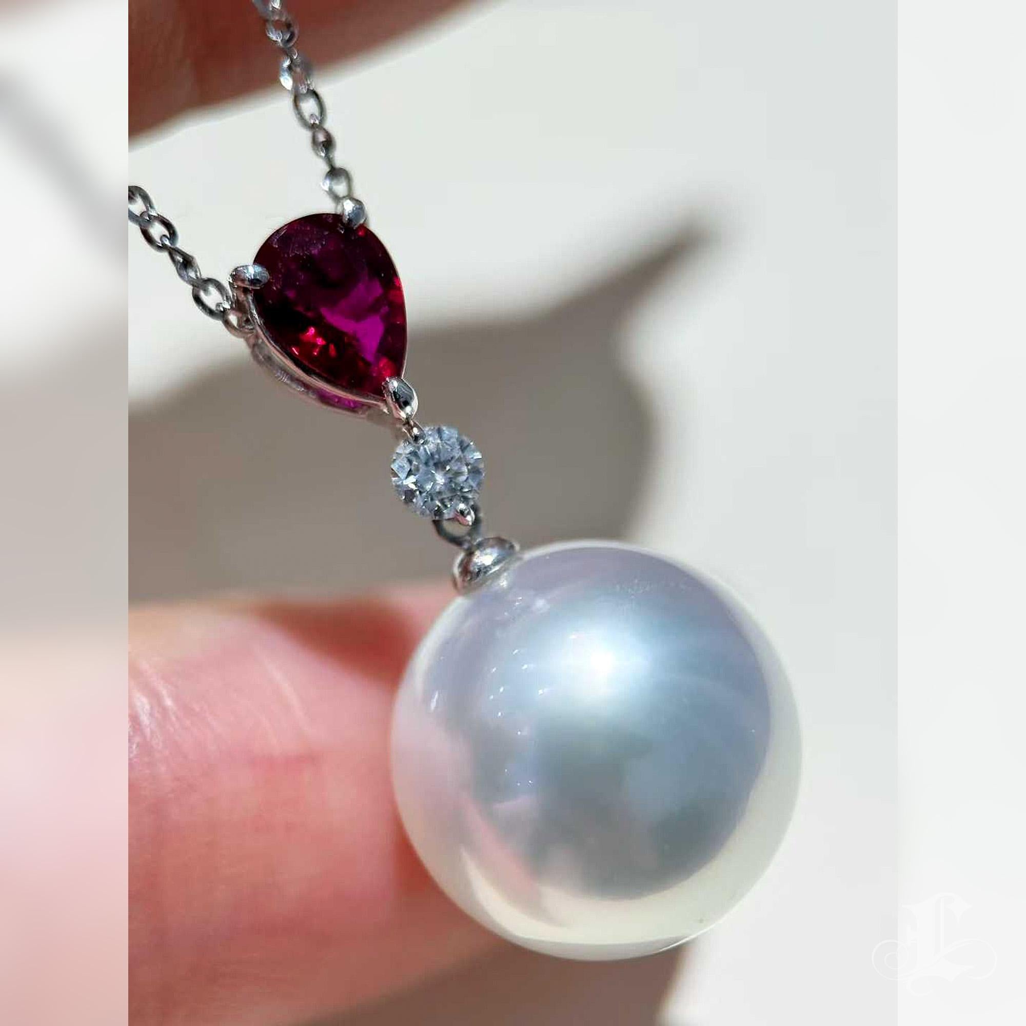 【Crown Radiance】AIG Certified No-Heat Pigeon Blood Ruby South Sea Pearl Pendanet For Sale 2