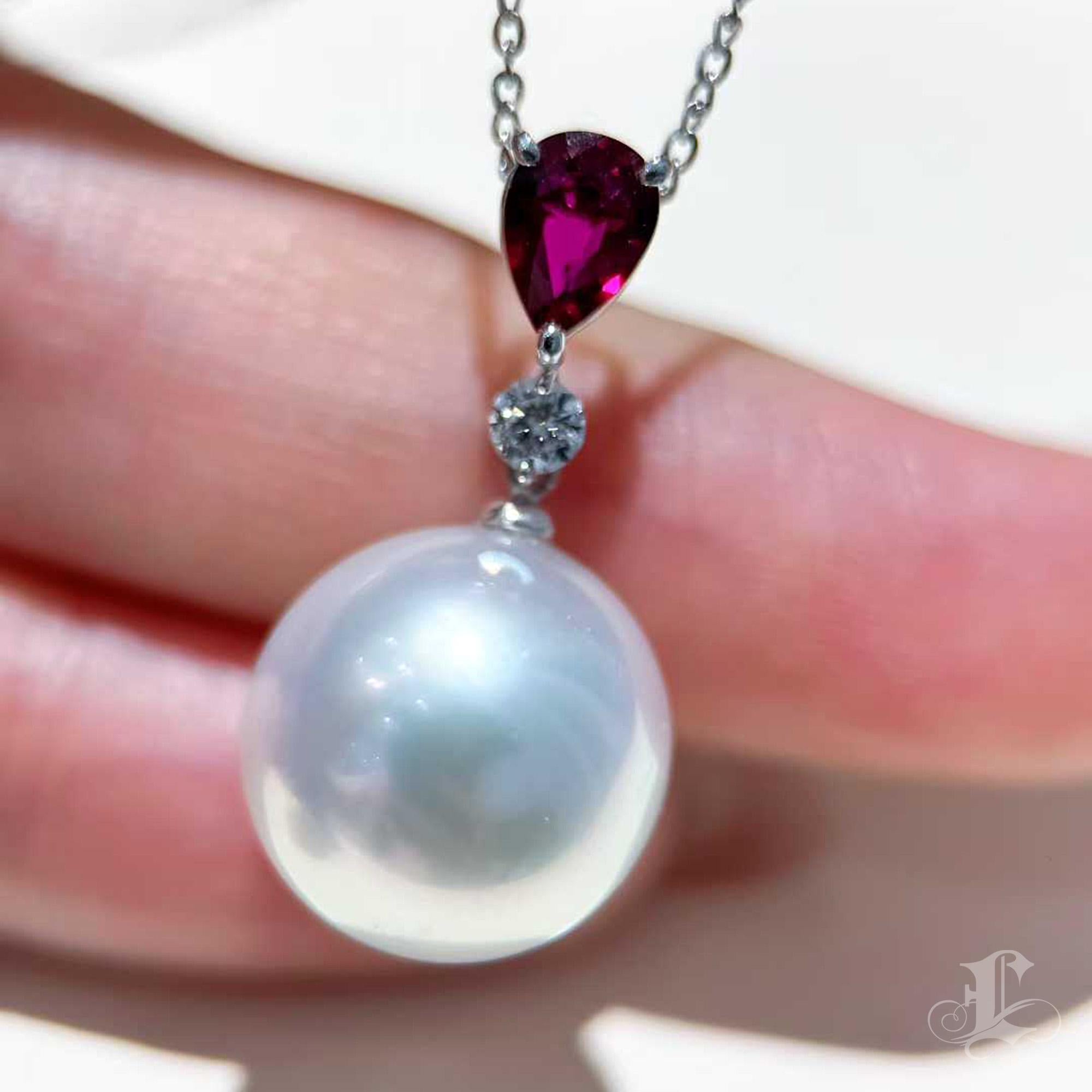 【Crown Radiance】AIG Certified No-Heat Pigeon Blood Ruby South Sea Pearl Pendanet For Sale 3