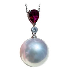 【Crown Radiance】AIG Certified No-Heat Pigeon Blood Ruby South Sea Pearl Pendanet