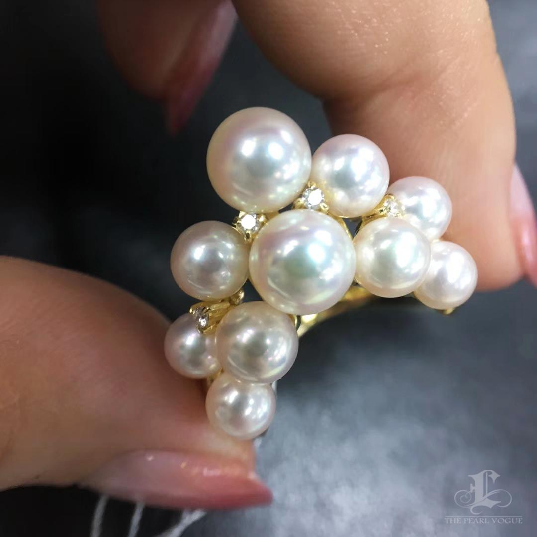 【Crown Radiance】Akoya Pearl Statement Ring en or 18 carats avec diamants Neuf - En vente à New York, NY