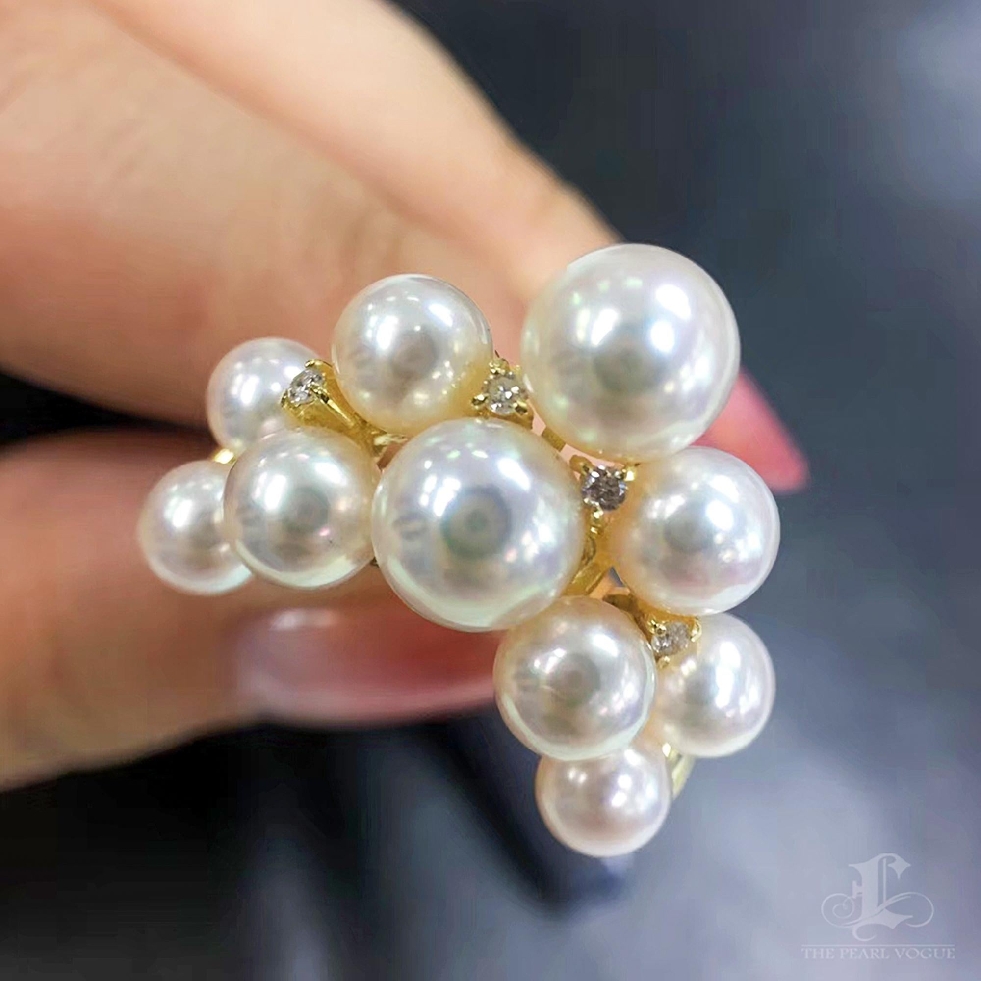 【Crown Radiance】Akoya Pearl Statement Ring en or 18 carats avec diamants Pour femmes en vente