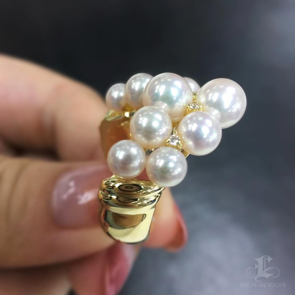 【Crown Radiance】Akoya Pearl Statement Ring en or 18 carats avec diamants en vente 2