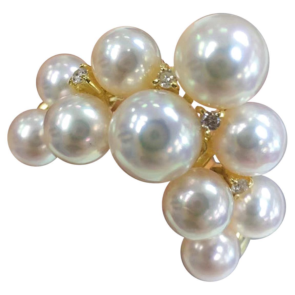 【Crown Radiance】Akoya Perle Statement Ring in 18K Gold mit Diamanten