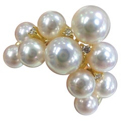 【Crown Radiance】Akoya Pearl Statement Ring in 18K Gold with Diamonds