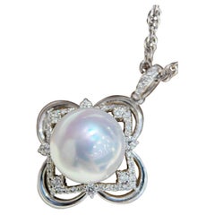 Crown Radiance】Aurora 12-13mm Südsee Perle & Diamant Anhänger Halskette