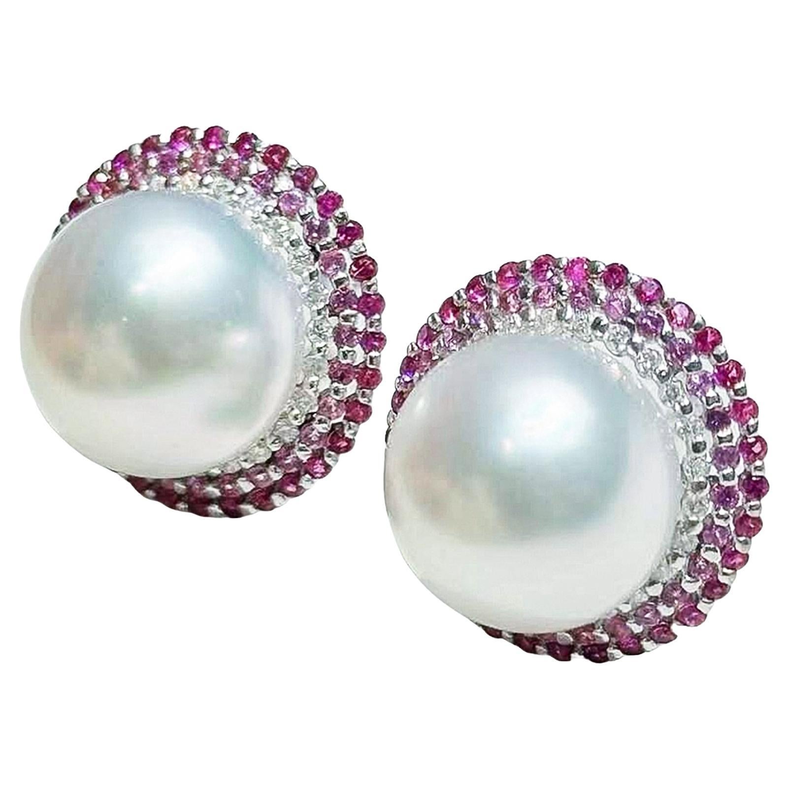 Orecchini con perle dei mari del sud e zaffiro rosa