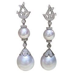 【Lustre Arc】Aurora Boucles d'oreilles Empress Flame Diamond South Sea & Akoya Pearl