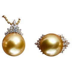 【Crown Radiance】Aurora Golden South Sea Pearl and Diamond Pendant & Ring Set