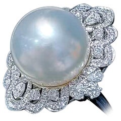 【Crown Radiance】Aurora Halo 14mm South Sea Pearl Diamond Ring
