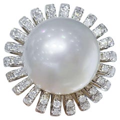 【Crown Radiance】Aurora Radiance Bague à perles des mers du Sud et diamants en forme de soleil