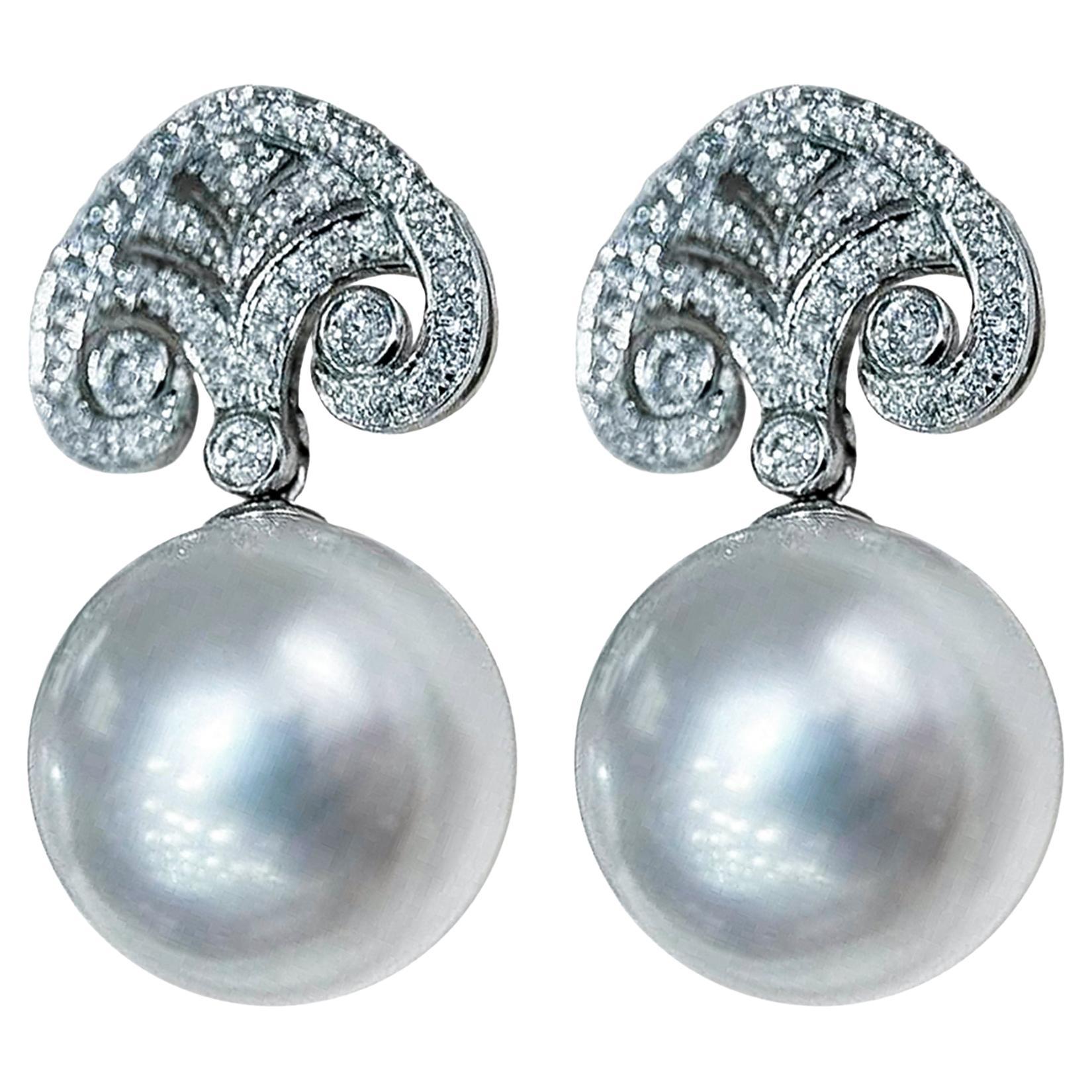 【Crown Radiance】Aurora Scroll South Sea Pearl & Diamond Earrings