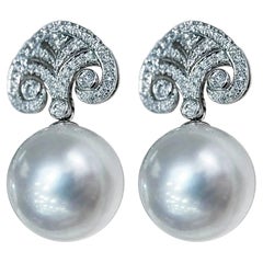 【Crown Radiance】Aurora Boucles d'oreilles en perles des mers du Sud et diamants
