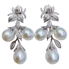 【Vine Symphony】Aurora Boucles d'oreilles en perles des mers du Sud Orchid Leaf Diamond