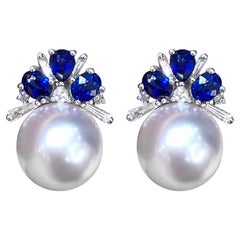 【Crown Radiance】Aurora South Sea Pearl, Sapphire, and Diamond Earrings