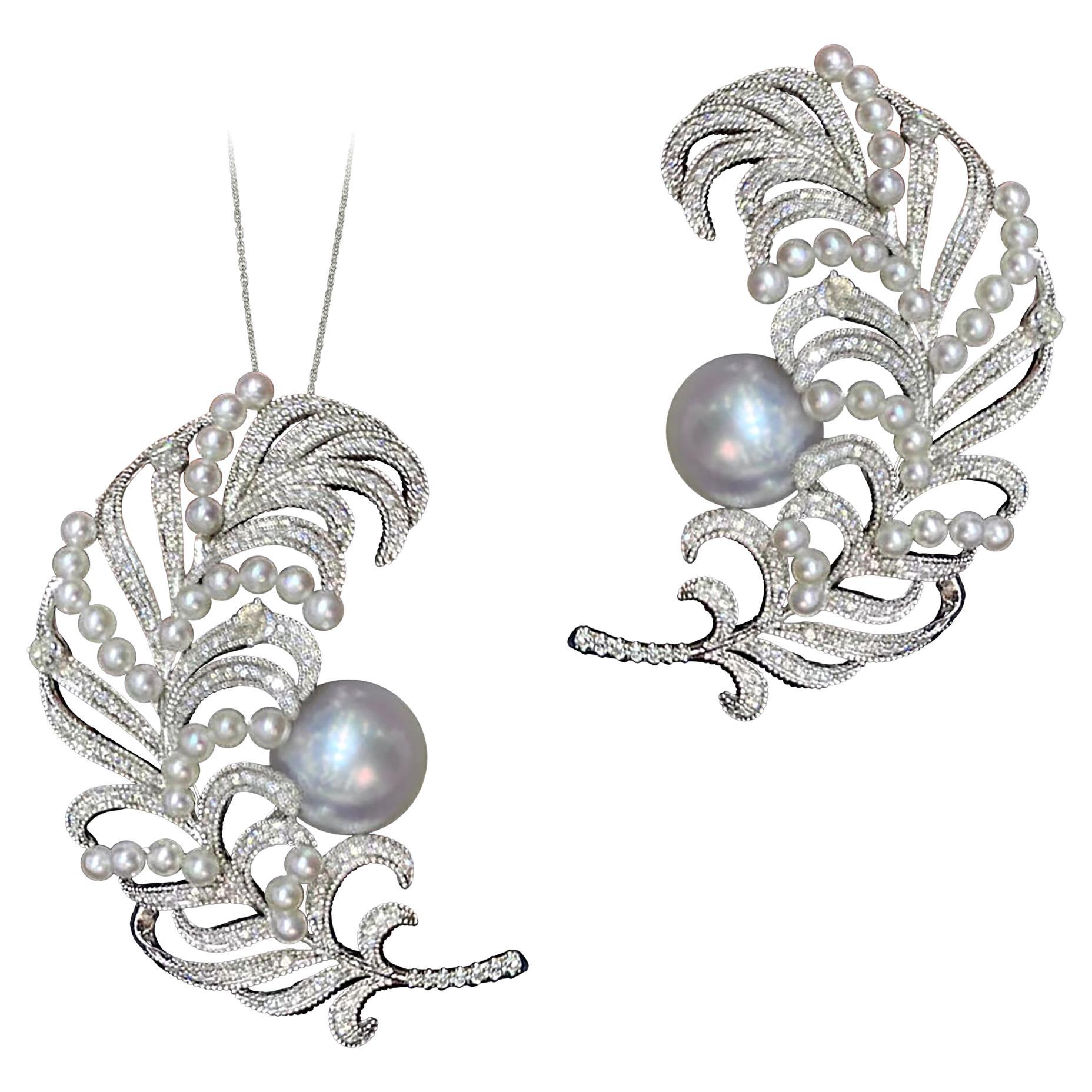 Ciondolo con spilla trasformabile con perle dei mari del sud dell
aurora