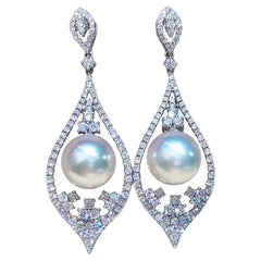 【Crown Radiance】Aurora Teardrop South Sea Pearl Diamond Gala Earrings