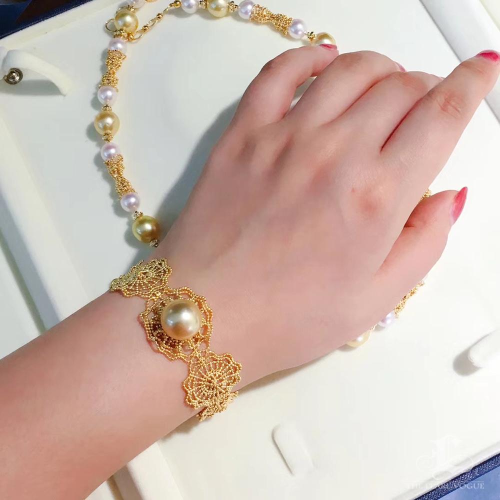 【Crown Radiance】Aurora Weave Südsee Perlenarmband (Ungeschliffen) im Angebot