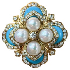 【Crown Radiance】Azure Clover Baby Akoya Pearl Turquoise Diamond Pendant