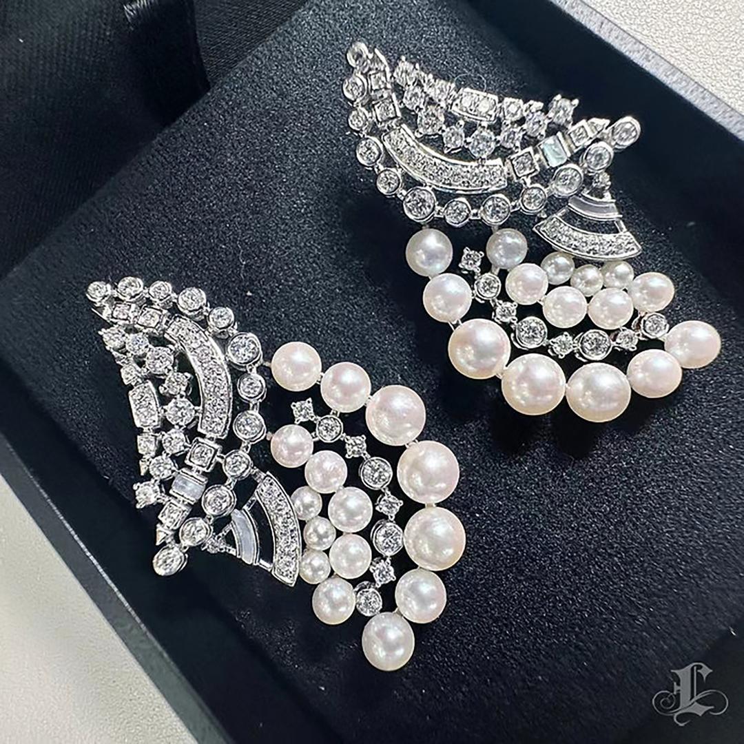 Orecchini a cascata con perle Akoya e diamanti In condizioni Nuovo in vendita a New York, NY