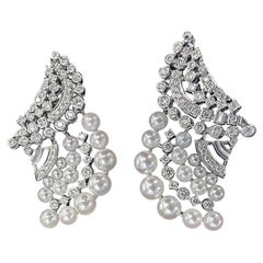 【Crown Radiance】Baby Akoya Pearl & Diamond Cascade Earrings 【Crown Radiance】Baby Akoya Pearl & Diamond Cascade Earrings