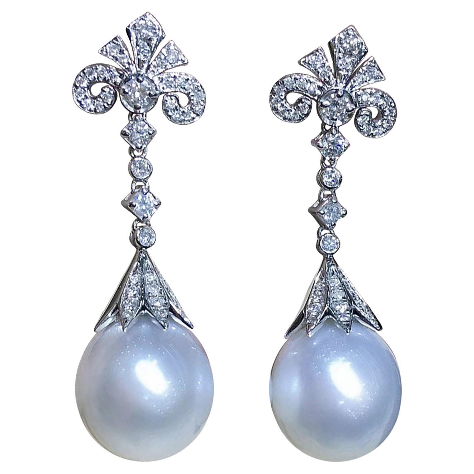 【Crown Radiance】Baroque Crest - Südsee Perle & Diamant Tropfen Ohrringe